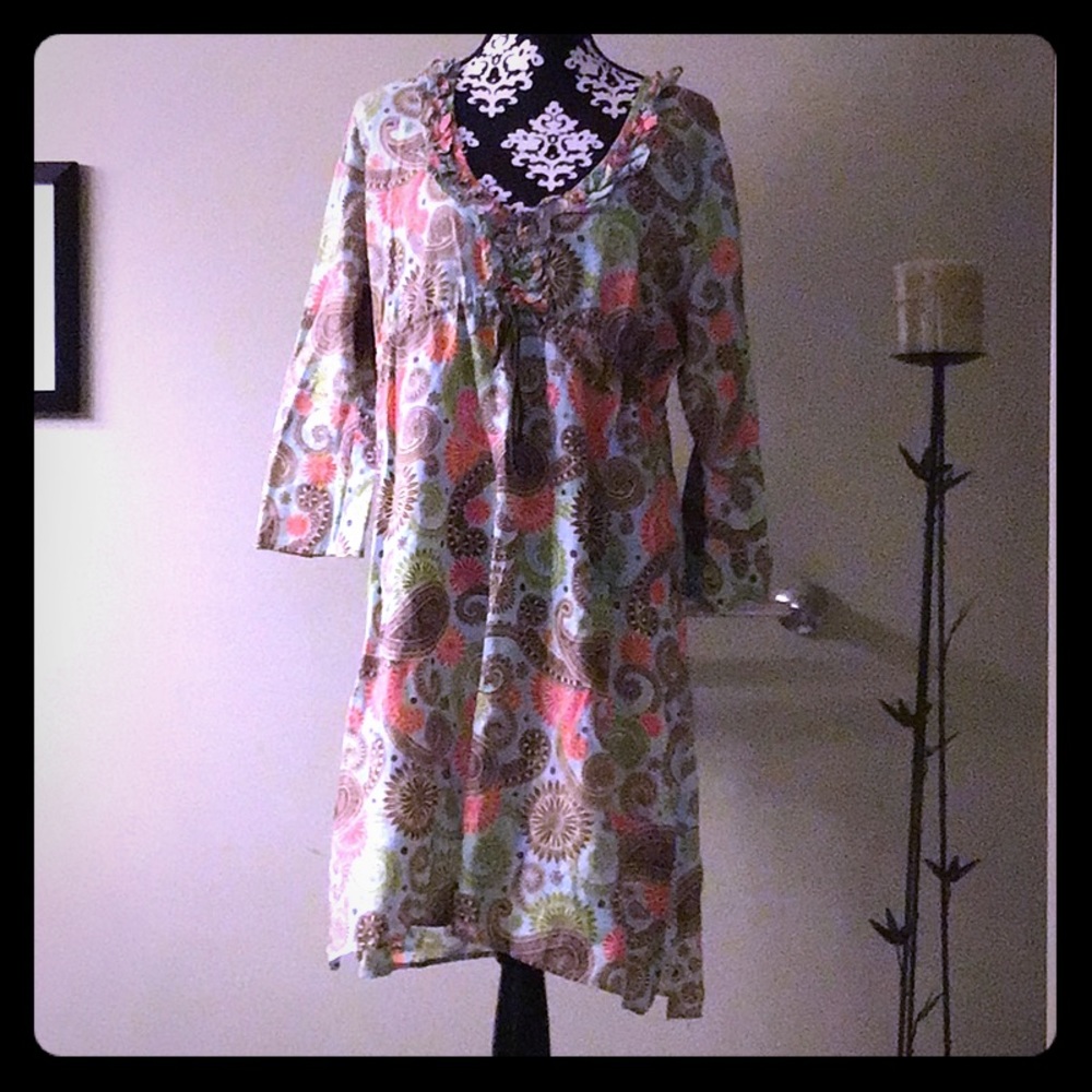 L 3/4 sleeve light cotton dress